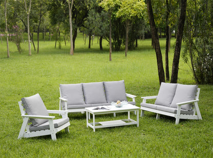 HIPS 3 Seater Sofa With Cushion, Wood Grain Outdoor Garden Sofa,White Grey