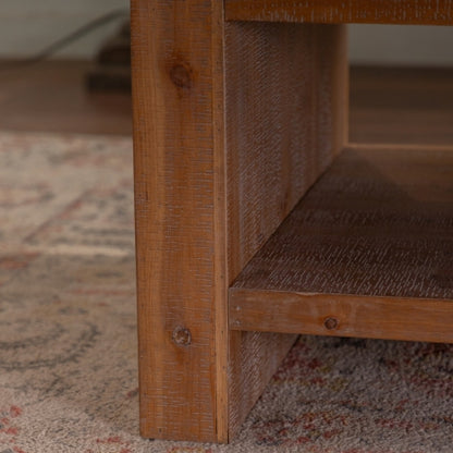 Rectangle Coffee Table With Solid Wood For Living Room, Large 2-Tier Rustic Coffee Table With Storage Shelf, Office And Apartment, Easy Assembly