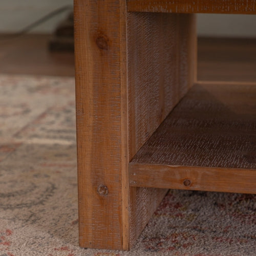 Mesa de Centro Rectangular de Madera Maciza para Sala de Estar, Mesa de Centro Rústica Grande de 2 Niveles con Estante de Almacenamiento, para Oficina y Apartamento, Ensamblaje Fácil