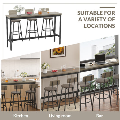 Only Supports Self Pickup-Long Dining Table Set With 3 PU Upholstered Bar Stools, Dining Table And Chairs Set, Industrial High Coffee Table And Back Chair