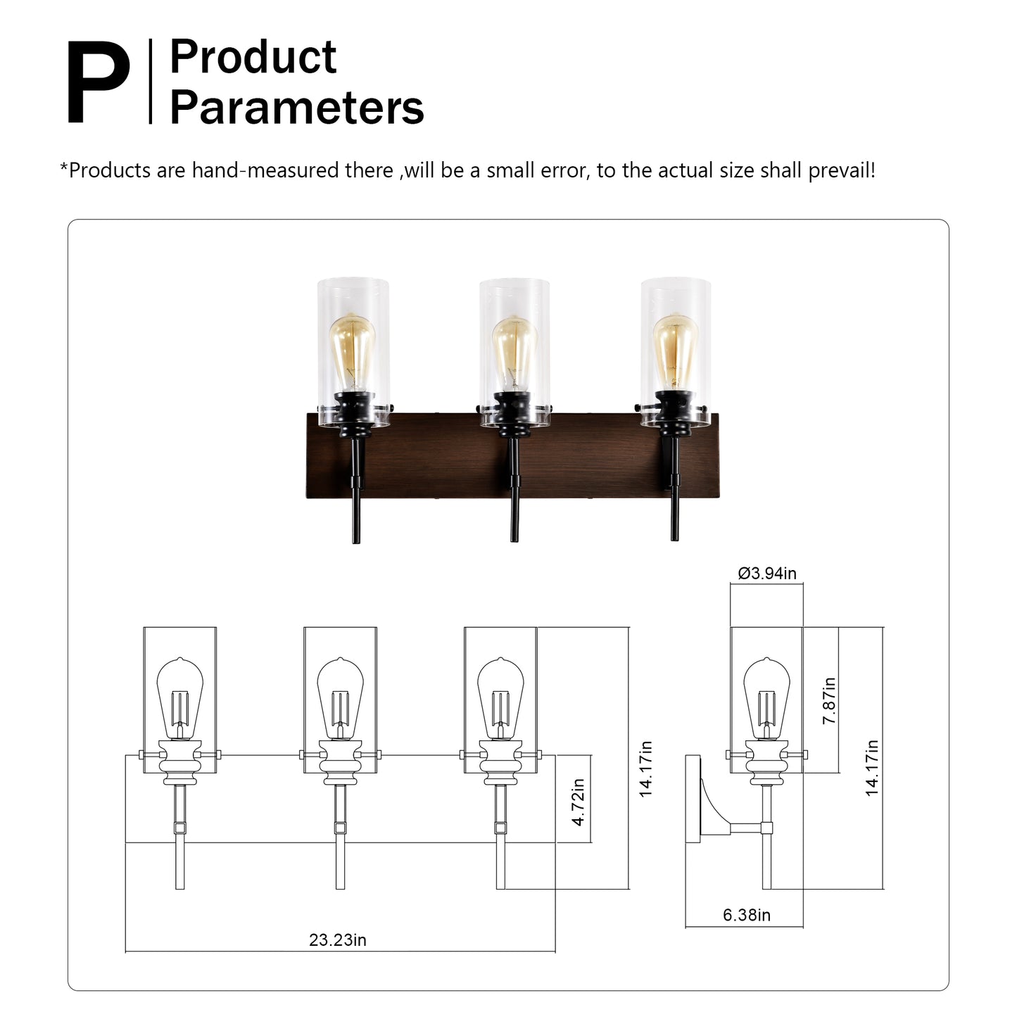 Luminarias de baño de 3 luces en color negro mate y madera, luces modernas para tocador con pantalla de vidrio, luminaria vintage para baño sobre el espejo, luces de pared para cocina, comedor, dormitorio y pasillo