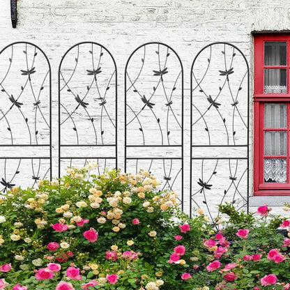 4 Pack Metal Garden Trellis 71" X 19.7" Rustproof Trellis For Climbing Plants Outdoor Flower Support Dragonfly Deco Black
