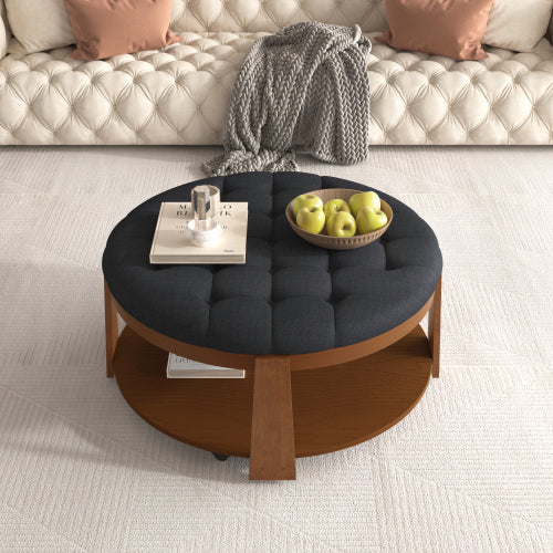 Linen Round Ottoman Table