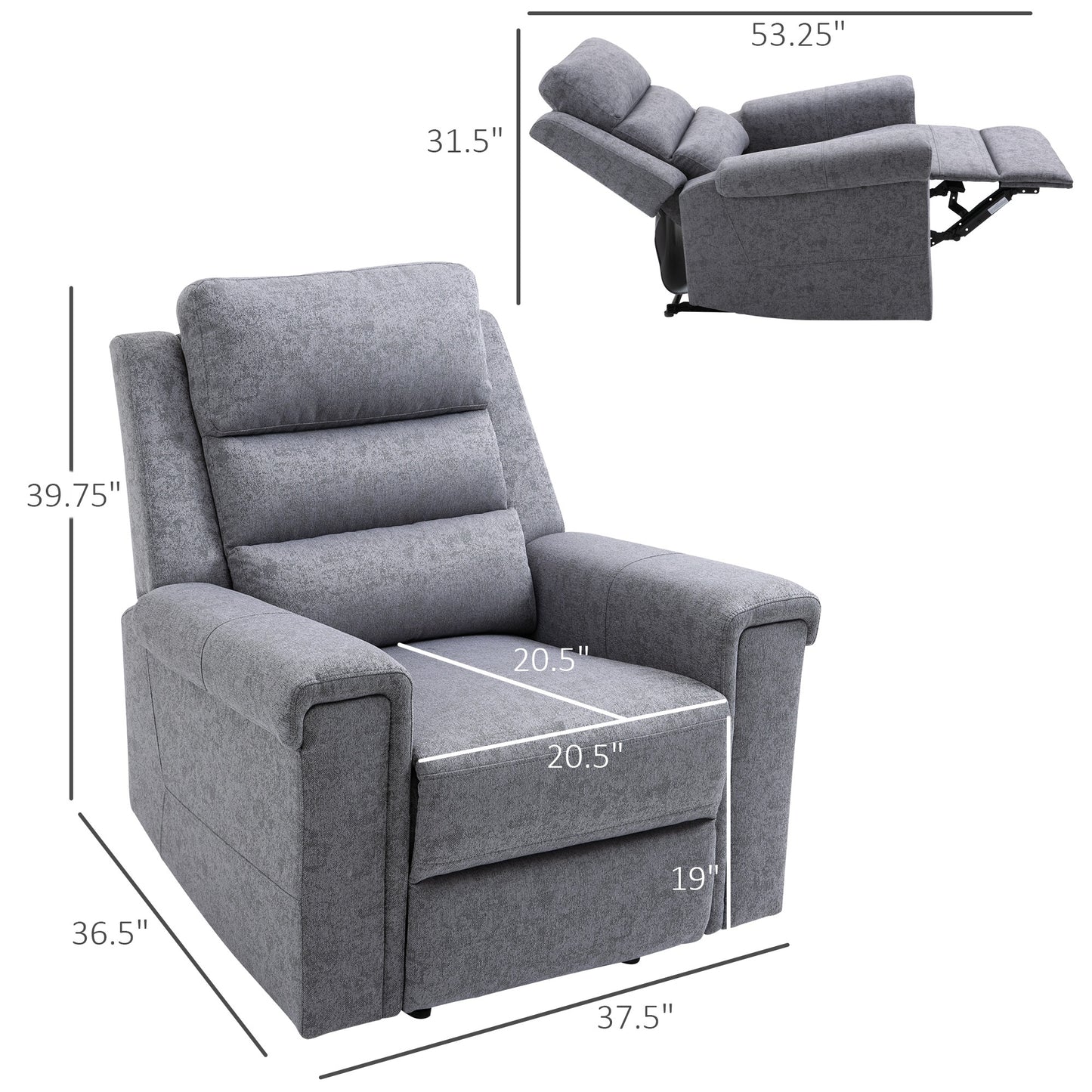 Modern Recliner Chair Single Sofa Home Theater Seating with Overstuffed Armrest and Back