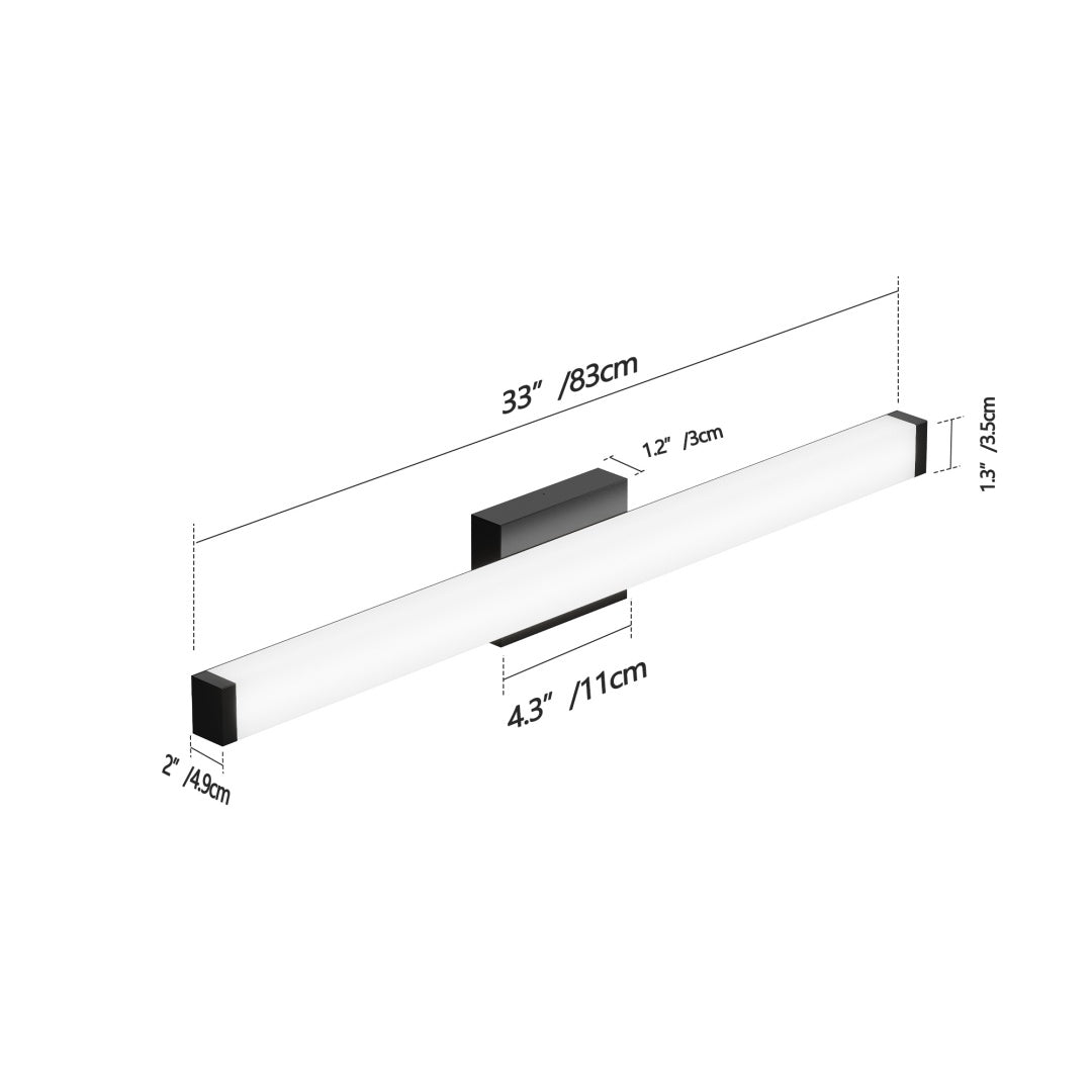 Luz para Tocador de Baño Negro - 33 Pulgadas Luces Modernas para Tocador de Baño - 18W Luces LED para Baño Sobre el Espejo Luz Blanca Fría 6000K