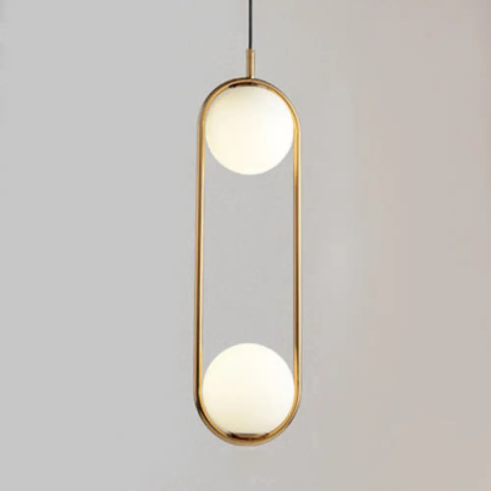 1/2 Lights Bedroom Pendant Light with Globe White Glass Shade Modern Black/Gold Hanging Ceiling Lamp