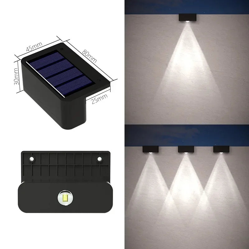 Black rectangular ip65 waterproof led solar wall light with blue solar panel and adjustable led beam for outdoor use