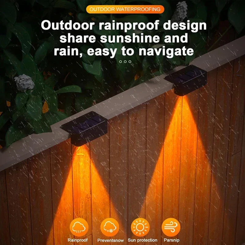 Black led solar pathway lights with warm orange illumination ip65 waterproof for outdoor porch stair wall decor