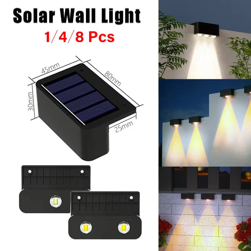 Black rectangular solar wall light with integrated led bulbs and mounting brackets ip65 waterproof for outdoor use
