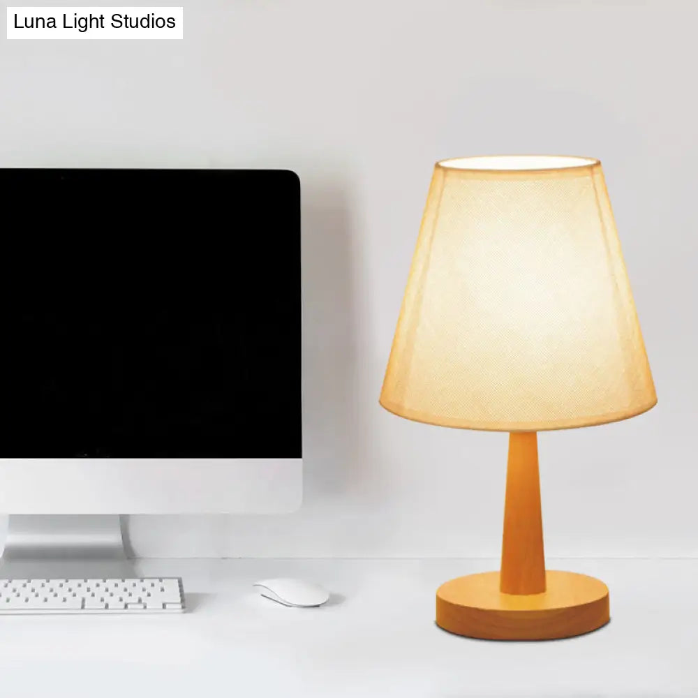 1 Bulb Beige Nightstand Lamp, Modernist Bedroom Night Light with Fabric Shade
