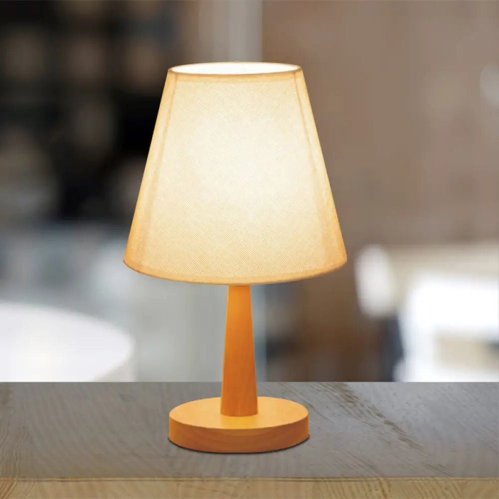 1 Bulb Beige Nightstand Lamp, Modernist Bedroom Night Light with Fabric Shade