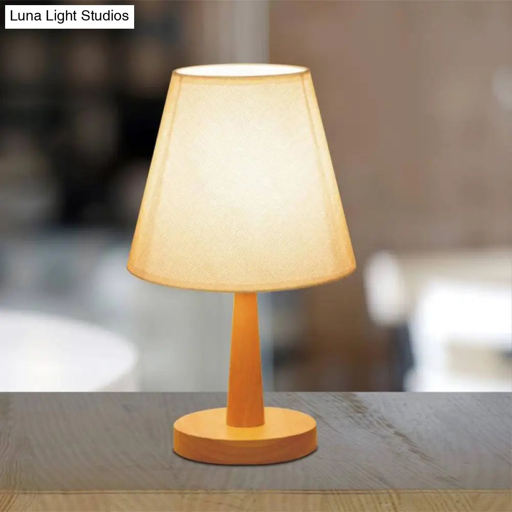 1 Bulb Beige Nightstand Lamp, Modernist Bedroom Night Light with Fabric Shade