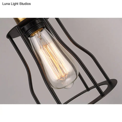 Lámpara colgante metálica suspendida de bronce/latón con 1 bombilla - Mini lámpara industrial de jaula de alambre para sala de estar