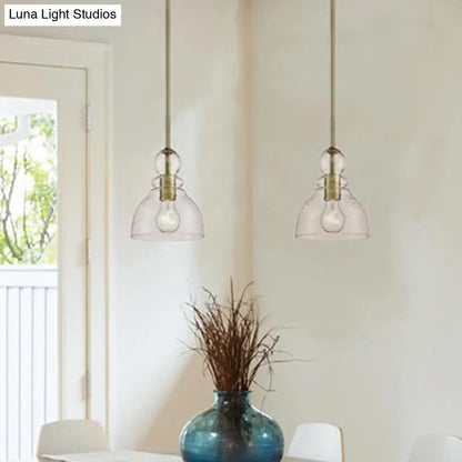 Lámpara colgante industrial de una bombilla con forma de calabaza y cristal texturizado para barra de cafetería