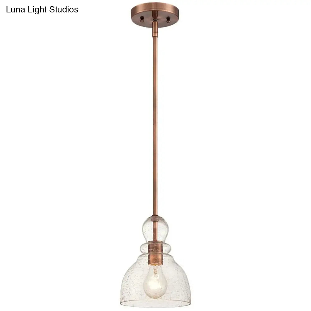 1-Bulb Industrial Gourd Shaped Light Fixture - Seeded Glass Pendant for Diner Bar