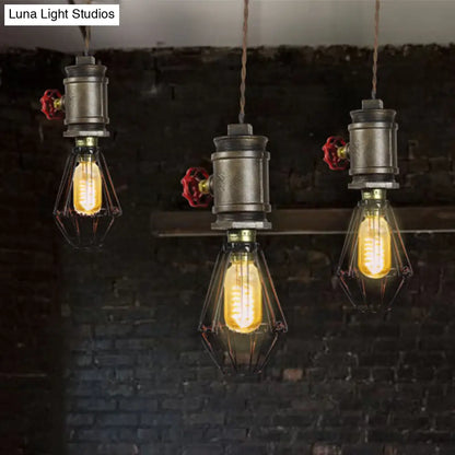 1-Bulb Industrial Wire Pendant Lighting with Red Valve - Bronze Ceiling Fixture