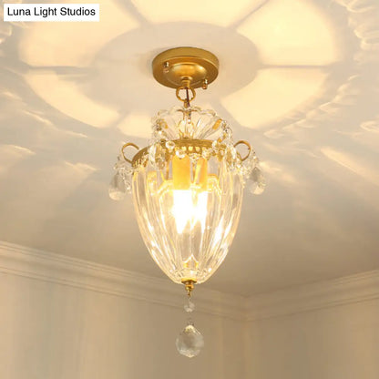 DecorBites™ DecorBites™ 1-Bulb Semi Flush Gold Ceiling Light with Traditional Ribbed Crystal Bell Design