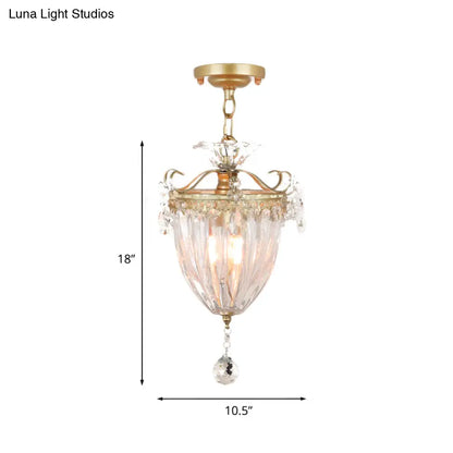 DecorBites™ DecorBites™ 1-Bulb Semi Flush Gold Ceiling Light with Traditional Ribbed Crystal Bell Design