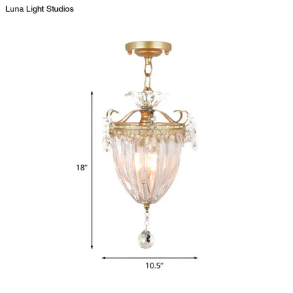DecorBites™ DecorBites™ 1-Bulb Semi Flush Gold Ceiling Light with Traditional Ribbed Crystal Bell Design