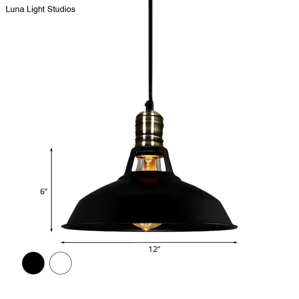 1-Head Barn Pendant Lighting, Industrial Style, Available in Black/White, 10.5/12/15 Inch Diameter