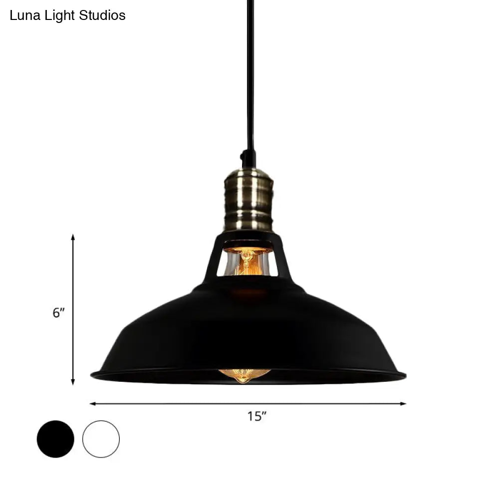 1-Head Barn Pendant Lighting, Industrial Style, Available in Black/White, 10.5/12/15 Inch Diameter