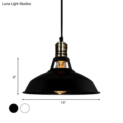 Lámpara colgante de granero de 1 cabezal, estilo industrial, disponible en blanco y negro, diámetros de 10,5/12/15 pulgadas.