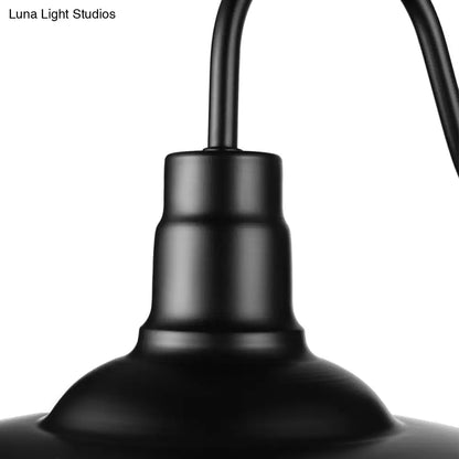 1-Head Caged Wall Sconce with Barn Shade and Gooseneck Arm - 10"/14" Size in Black/White for Restaurant Lighting