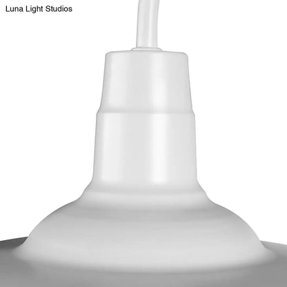 1-Head Caged Wall Sconce with Barn Shade and Gooseneck Arm - 10"/14" Size in Black/White for Restaurant Lighting