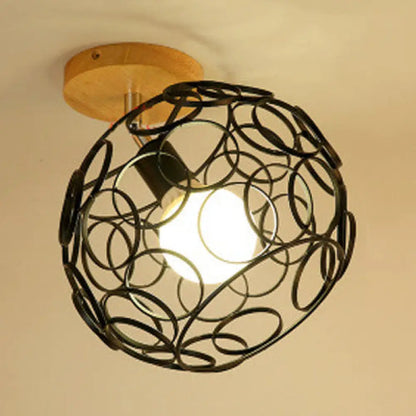 DecorBites™ DecorBites™ 1 Head Semi Flush Mount Industrial Ceiling Light with Rotatable Globe/Barn Shade and Wooden Canopy - Black