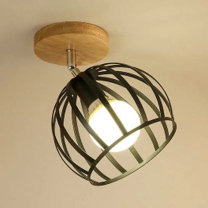 DecorBites™ DecorBites™ 1 Head Semi Flush Mount Industrial Ceiling Light with Rotatable Globe/Barn Shade and Wooden Canopy - Black