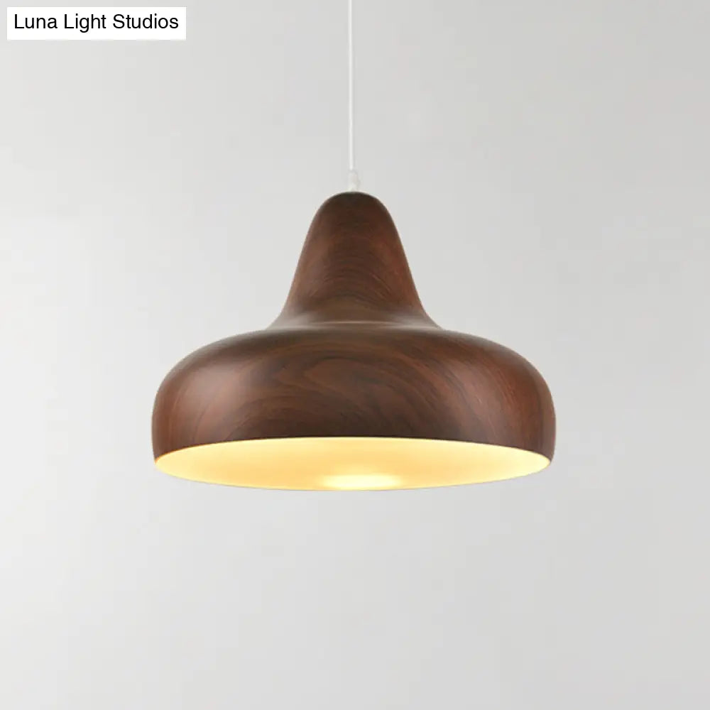 1-Light Aluminum Drop Pendant in White/Coffee/Wood - Hanging Light Fixture for Dining Room