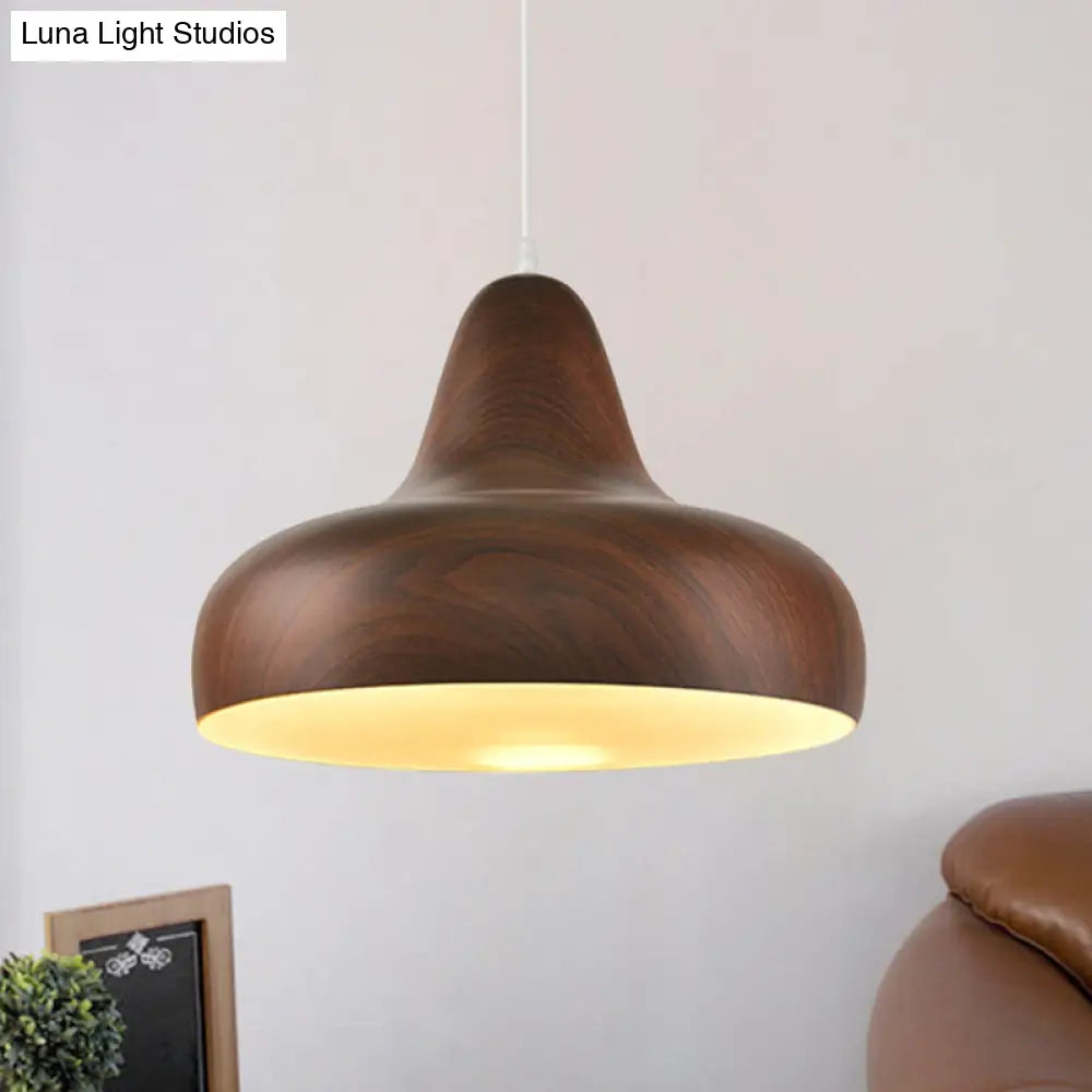 1-Light Aluminum Drop Pendant in White/Coffee/Wood - Hanging Light Fixture for Dining Room