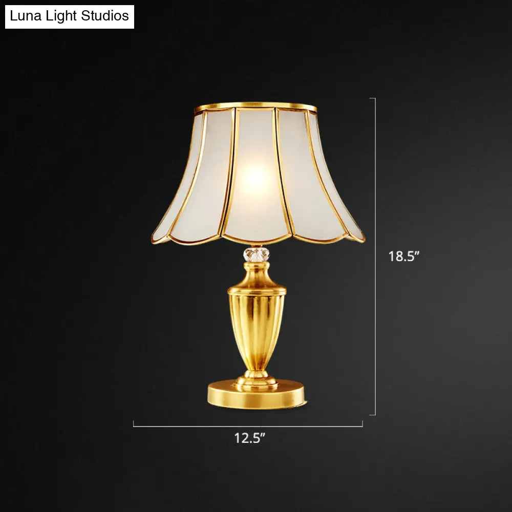 1-Light Beveled Glass Flower Table Lamp in Brass for Minimalistic Bedside Styling