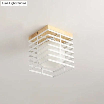 DecorBites™ DecorBites™ 1-Light Black/White Metal Square Flush Mount Pendant Fixture for Corridor Ceiling