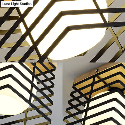 DecorBites™ DecorBites™ 1-Light Black/White Metal Square Flush Mount Pendant Fixture for Corridor Ceiling