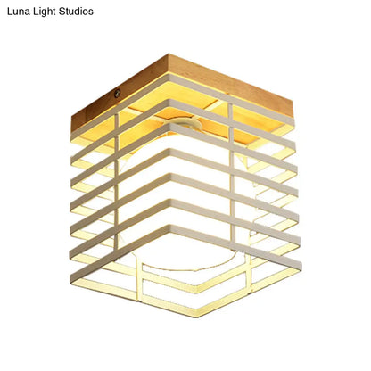 DecorBites™ DecorBites™ 1-Light Black/White Metal Square Flush Mount Pendant Fixture for Corridor Ceiling