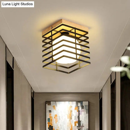 DecorBites™ DecorBites™ 1-Light Black/White Metal Square Flush Mount Pendant Fixture for Corridor Ceiling
