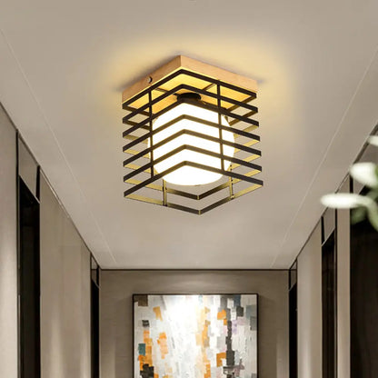 DecorBites™ DecorBites™ 1-Light Black/White Metal Square Flush Mount Pendant Fixture for Corridor Ceiling