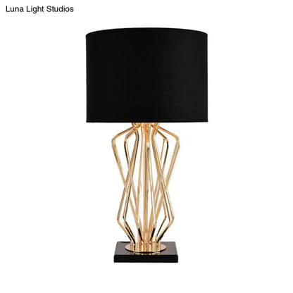 1-Light Black/White Task Table Lamp with Geometric Base for Bedroom