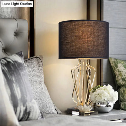 1-Light Black/White Task Table Lamp with Geometric Base for Bedroom