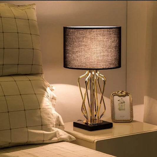 1-Light Black/White Task Table Lamp with Geometric Base for Bedroom