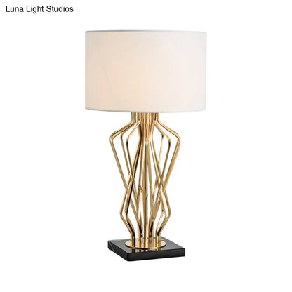 1-Light Black/White Task Table Lamp with Geometric Base for Bedroom