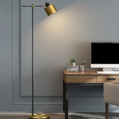 1-Light Brass Floor Lamp with Metal Shade - Perfect for Reading in the Living Room