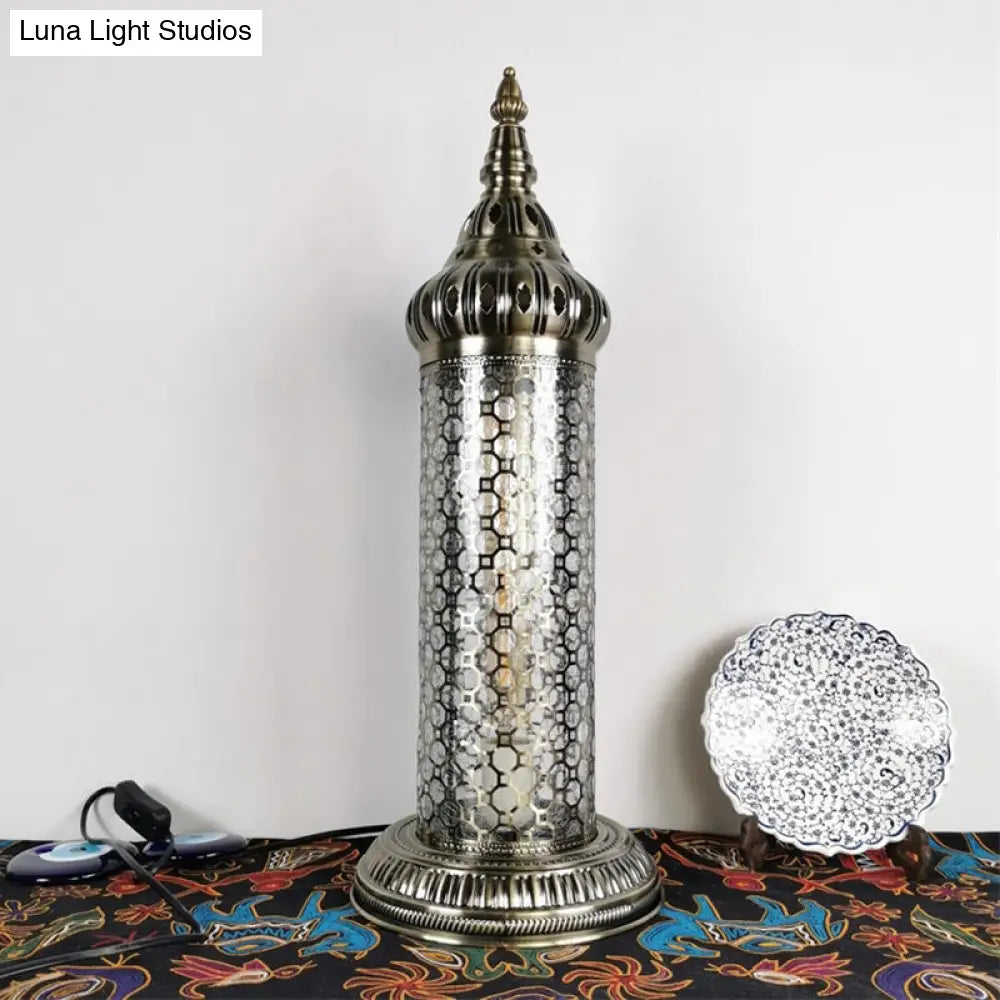 1-Light Bronze Metallic Turkey Style Cylinder Desk Lamp, 23.5"/31.5" High