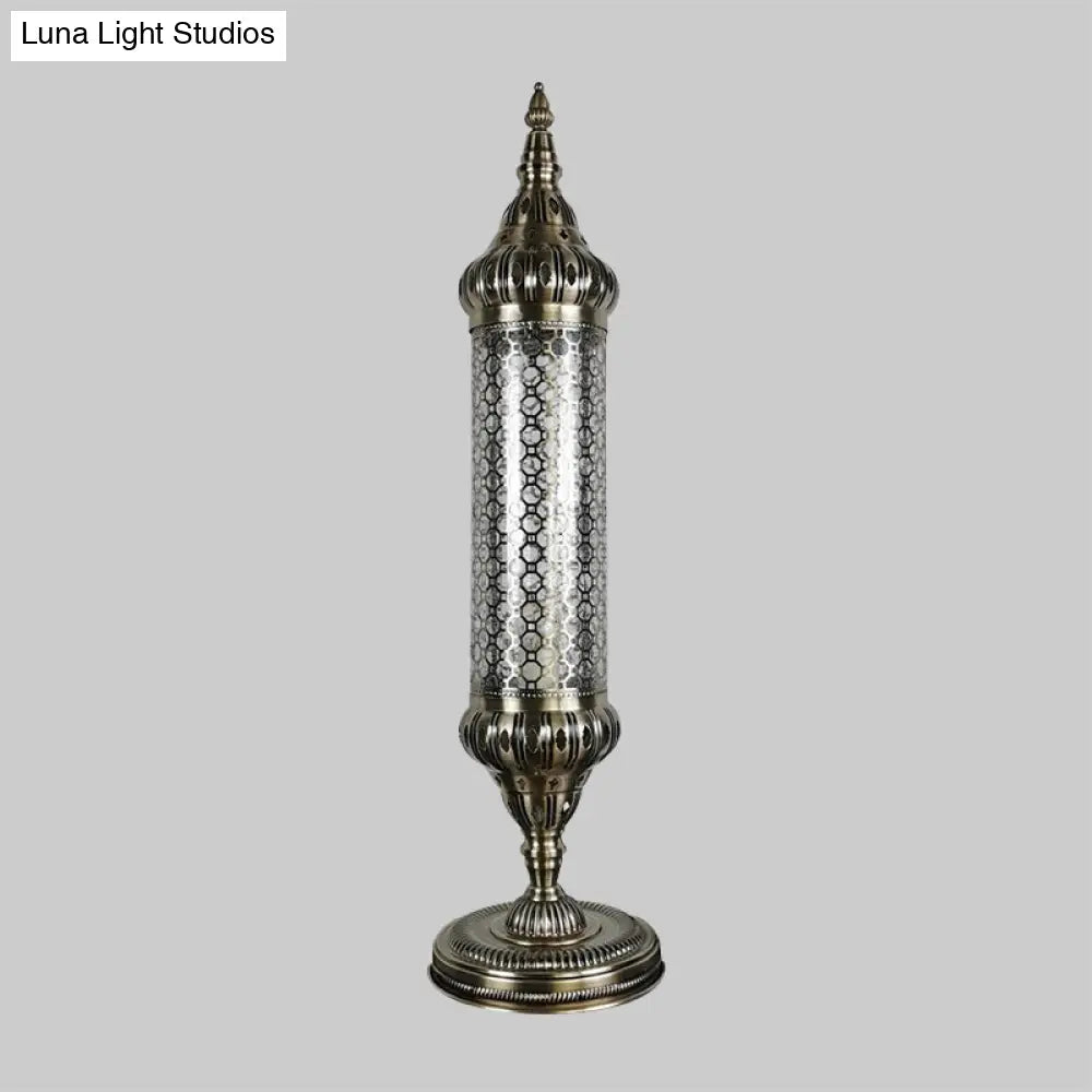 1-Light Bronze Metallic Turkey Style Cylinder Desk Lamp, 23.5"/31.5" High