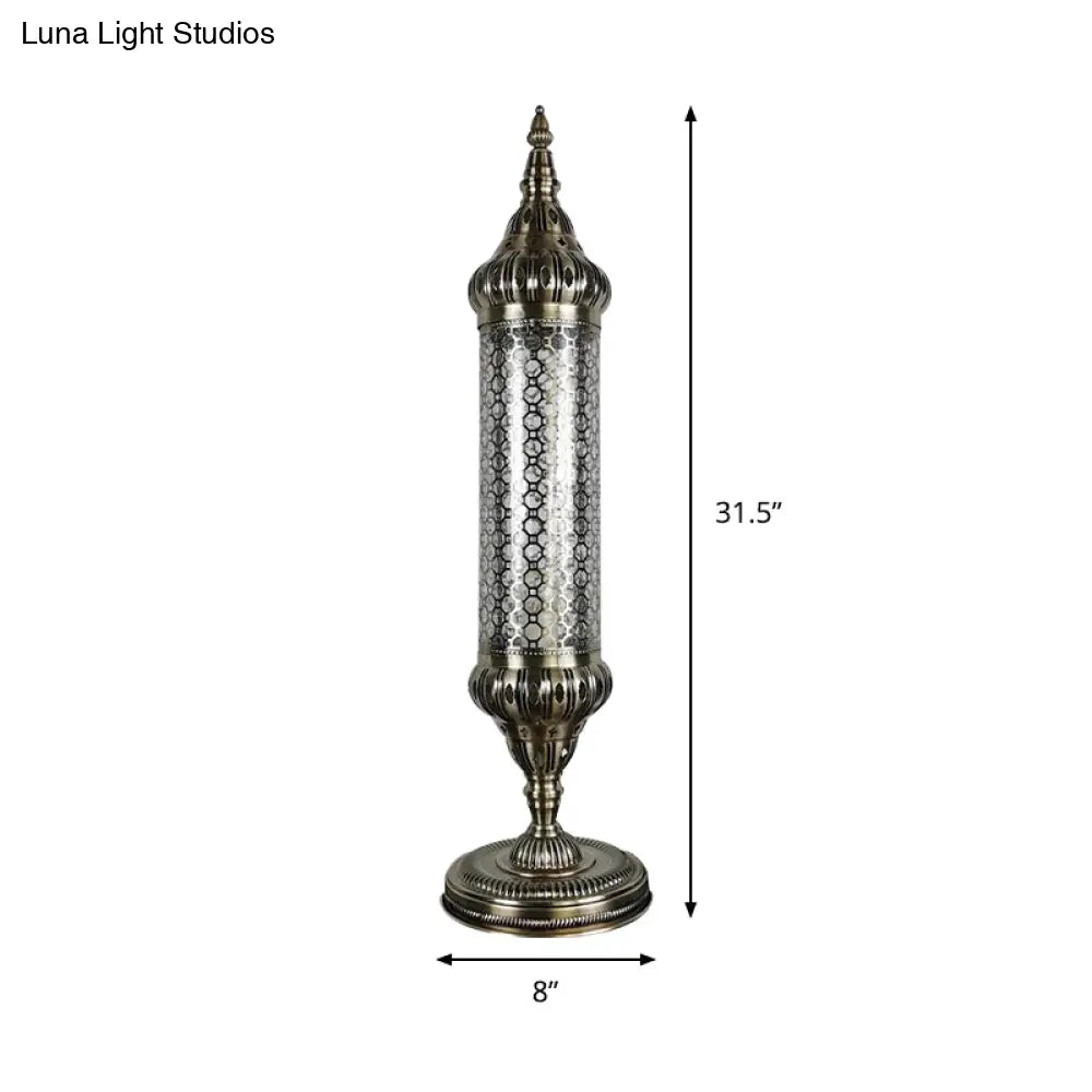 1-Light Bronze Metallic Turkey Style Cylinder Desk Lamp, 23.5"/31.5" High