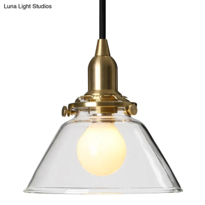 1-Light Clear Glass Cone Pendant Lamp – Industrial Minimalist Style for Living Room