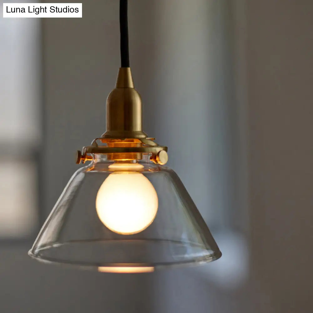 1-Light Clear Glass Cone Pendant Lamp – Industrial Minimalist Style for Living Room