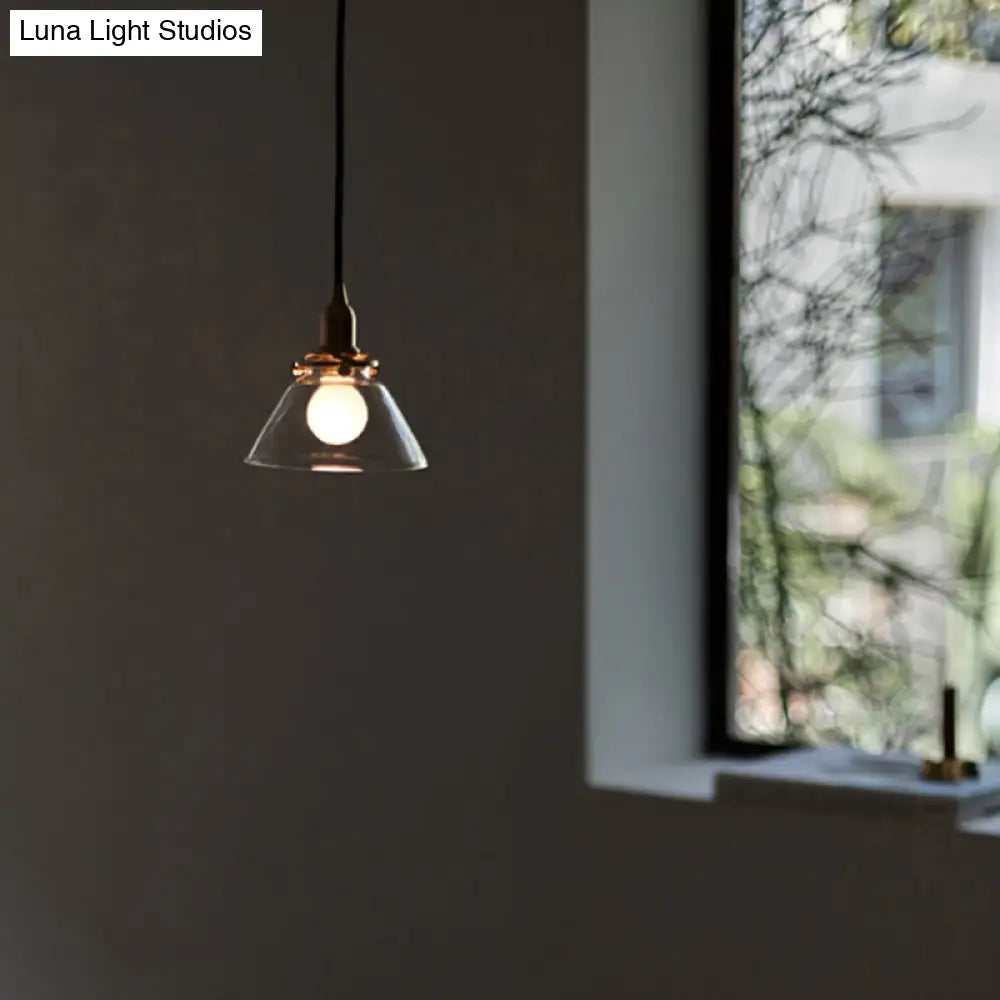 1-Light Clear Glass Cone Pendant Lamp – Industrial Minimalist Style for Living Room