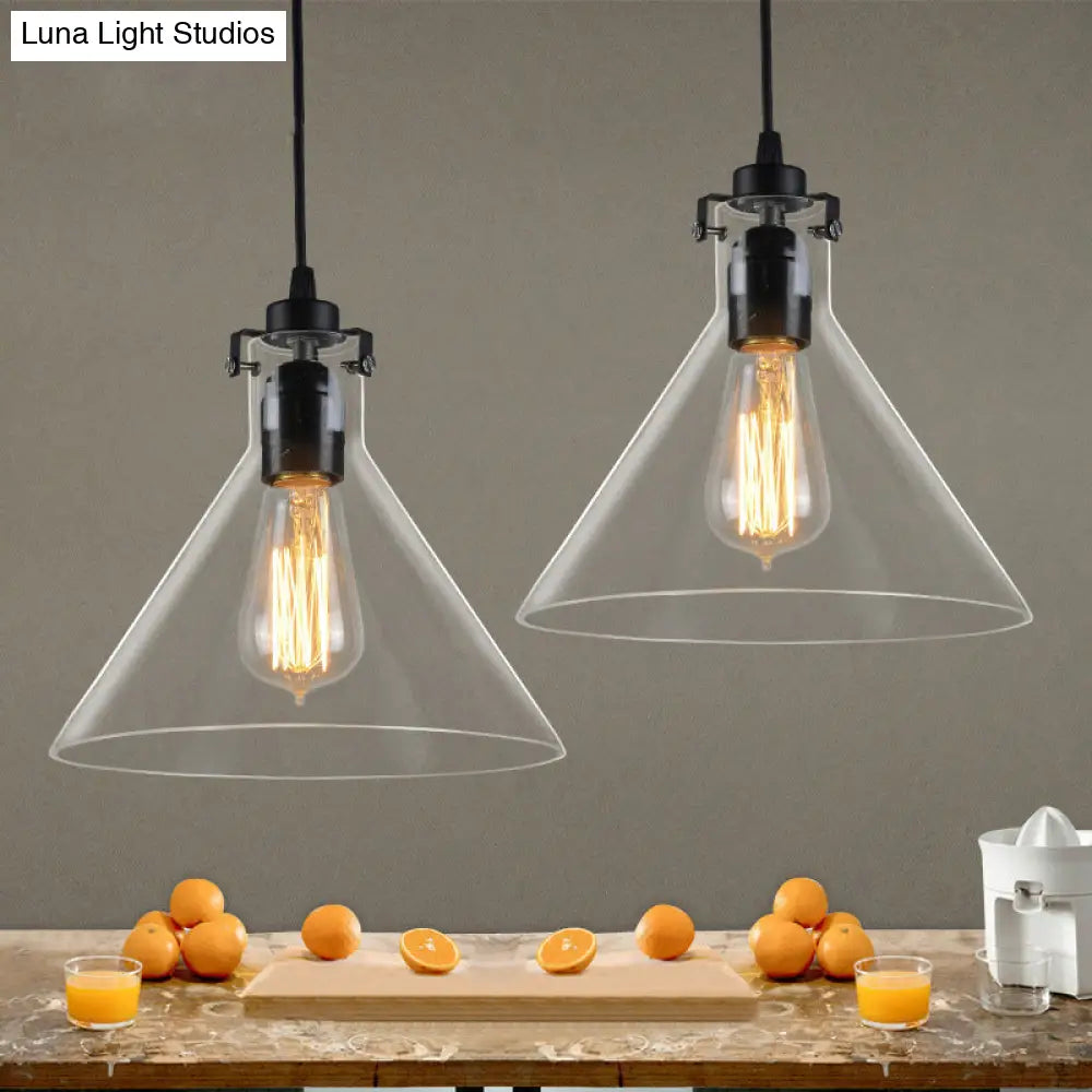 1-Light Cone Shaped Pendant Lighting - Factory Black with Yellow, Clear, or Smoked Glass - Hanging Light Fixture